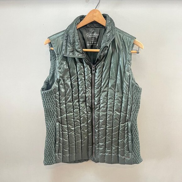Calvin Klein Performance XL Premium Down Quilted Vest Green Zip Security Pocket - Picture 1 of 5